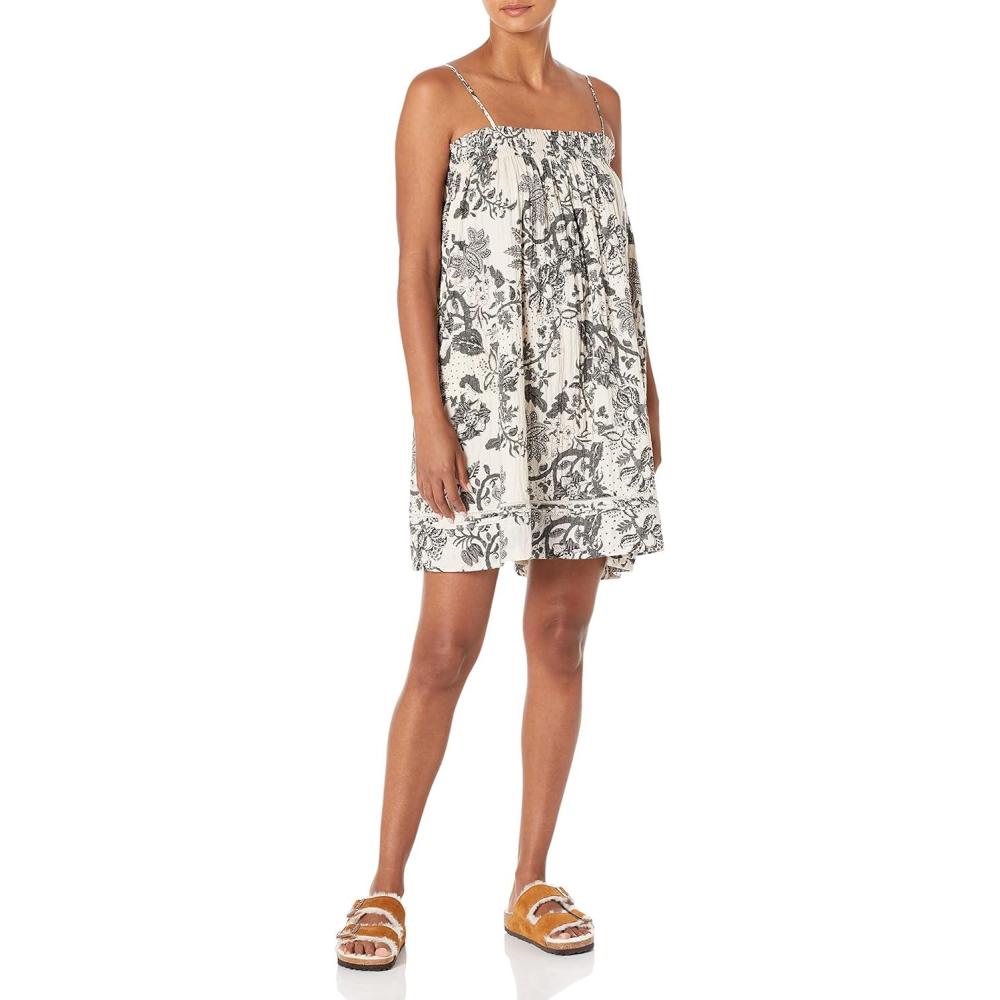 image:imageLucky Brand Womens Printed Mini Smocked DressBlackCream Multi