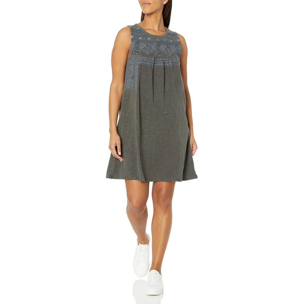 image:imageLucky Brand Womens Sleeveless Embroidered Knit Mini DressRaven