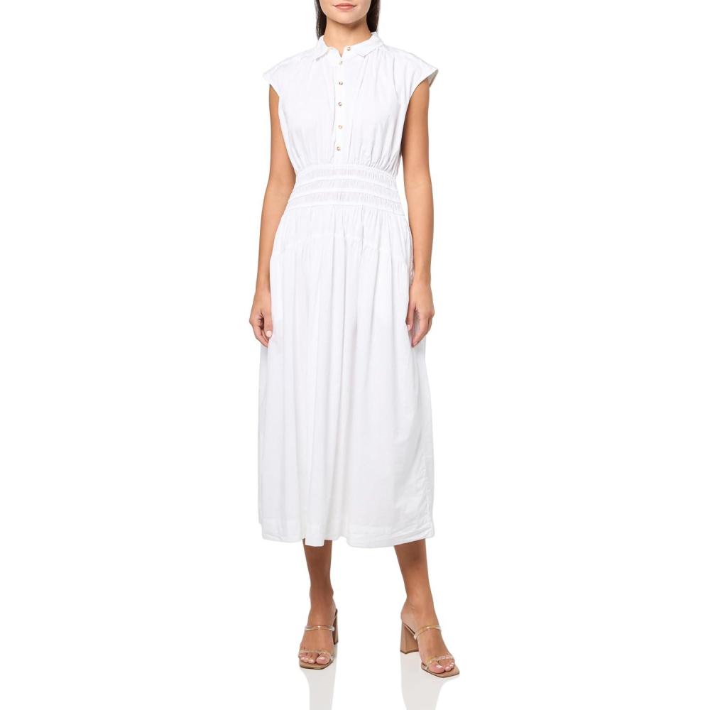 image:imageLucky Brand Womens Smocked Dropped Waist Midi DressBright White