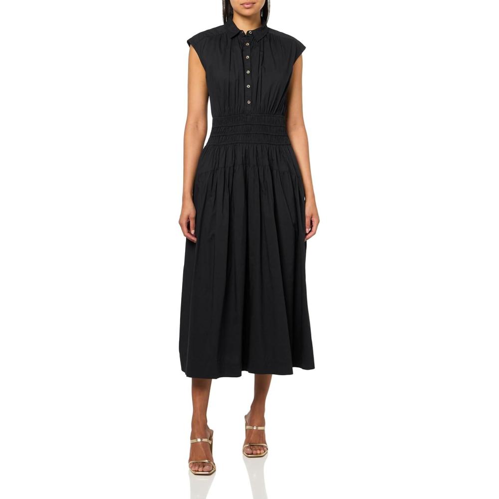 image:imageLucky Brand Womens Smocked Dropped Waist Midi DressCaviar