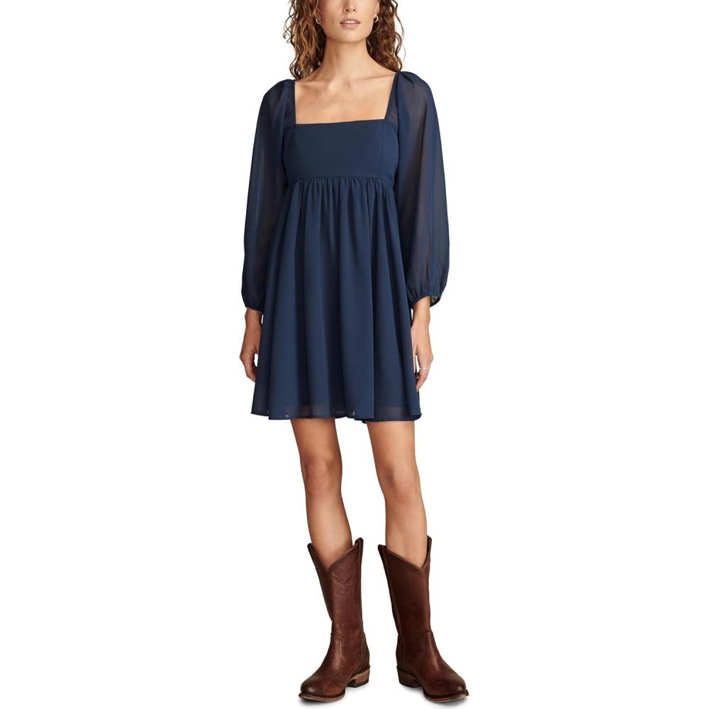 image:imageLucky Brand Womens Square Neck Long Sleeve MiniMood Indigo
