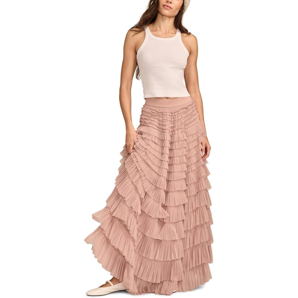 image:imageLucky Brand Womens Tulle Ruffle Maxi SkirtBlush Pink