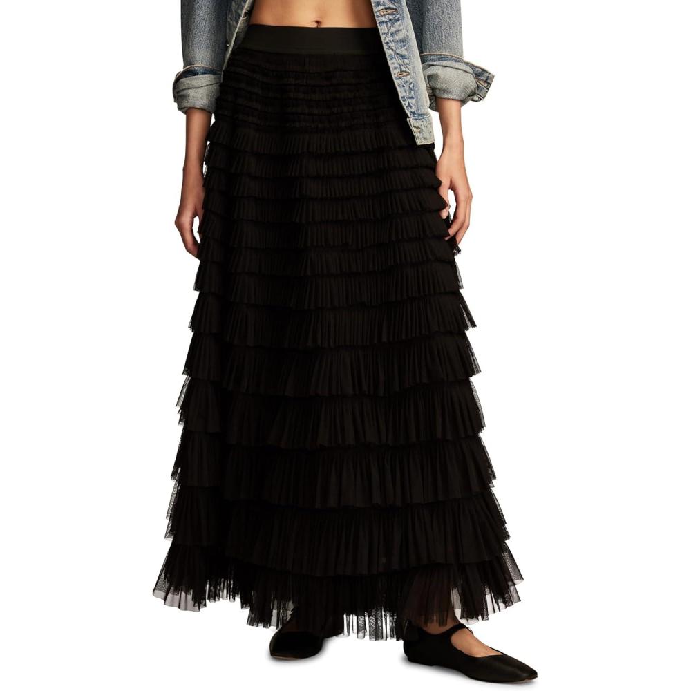 image:imageLucky Brand Womens Tulle Ruffle Maxi SkirtCaviar