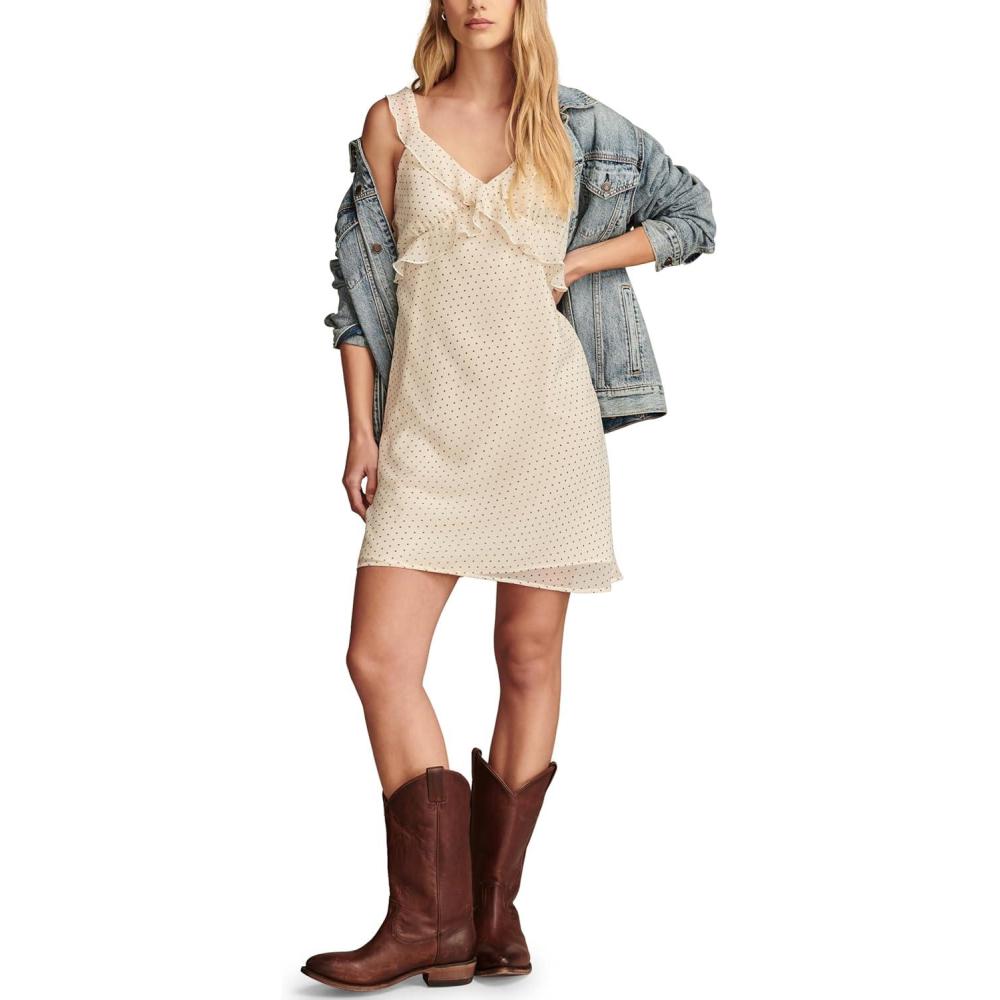 image:imageLucky Brand Womens VNeck Ruffle Mini DressTofu Dot