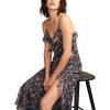 Lucky Brand Women’s Lucky Brand Women’s Ruffle V Neck Midi(Raven Multi)