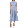 Lucky Brand Womens Smocked Dropped Waist Midi Dress(Blue Stripe)