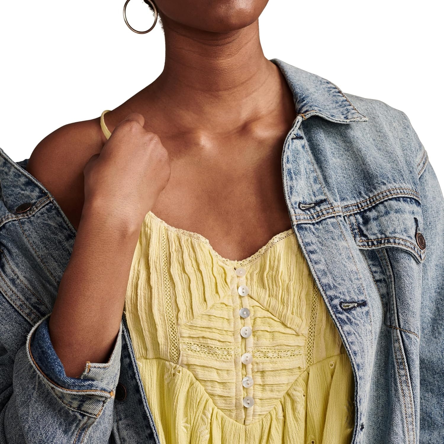 image:imageLucky Brand Womens Lucky Brand Womens Pintuck Bodice Tiered MiniPale Lime Yellow