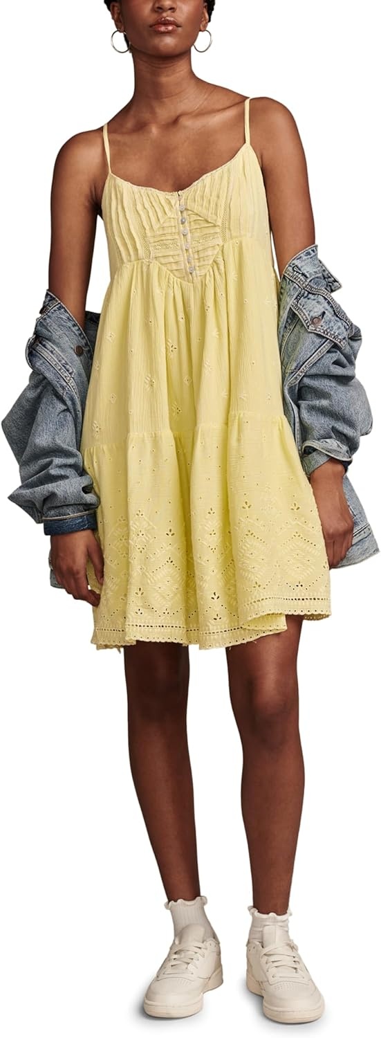 image:imageLucky Brand Womens Lucky Brand Womens Pintuck Bodice Tiered MiniPale Lime Yellow