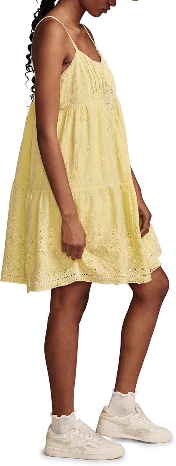 image:imageLucky Brand Womens Lucky Brand Womens Pintuck Bodice Tiered MiniPale Lime Yellow