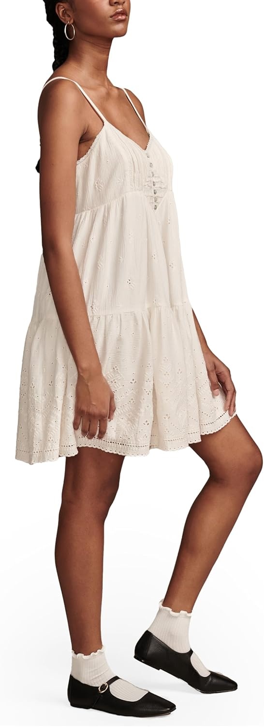 image:imageLucky Brand Womens Lucky Brand Womens Pintuck Bodice Tiered MiniWhisper White