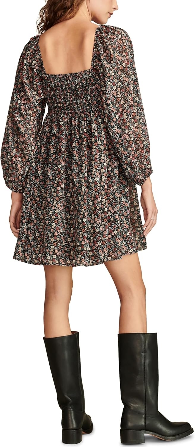 image:imageLucky Brand Womens Printed Square Neck Long Sleeve MiniRed Floral
