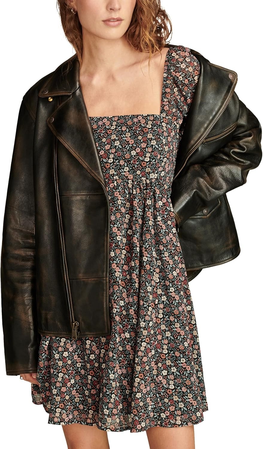 image:imageLucky Brand Womens Printed Square Neck Long Sleeve MiniRed Floral
