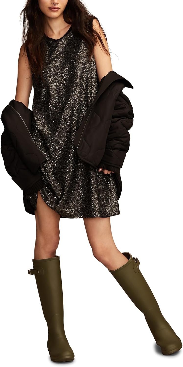 image:imageLucky Brand Womens Sequin Shift Mini DressMatte Black Sequin