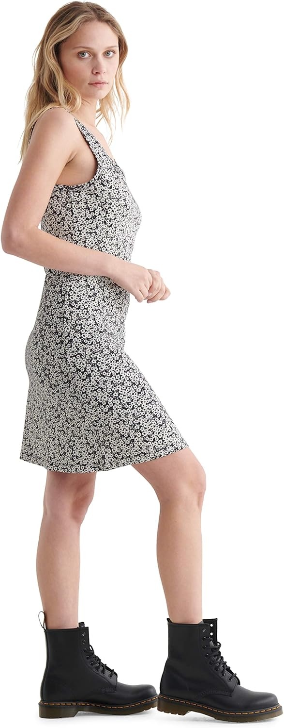 image:imageLucky Brand Womens Sleeveless Scallop Notch Neck Midi DressBlack Multi