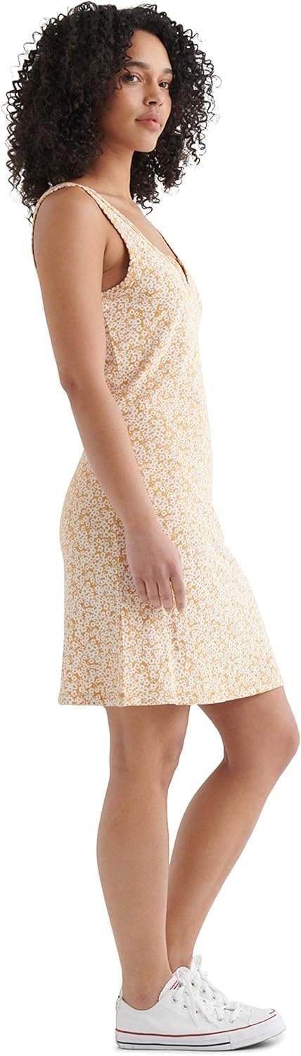 image:imageLucky Brand Womens Sleeveless Scallop Notch Neck Midi DressYellow Multi