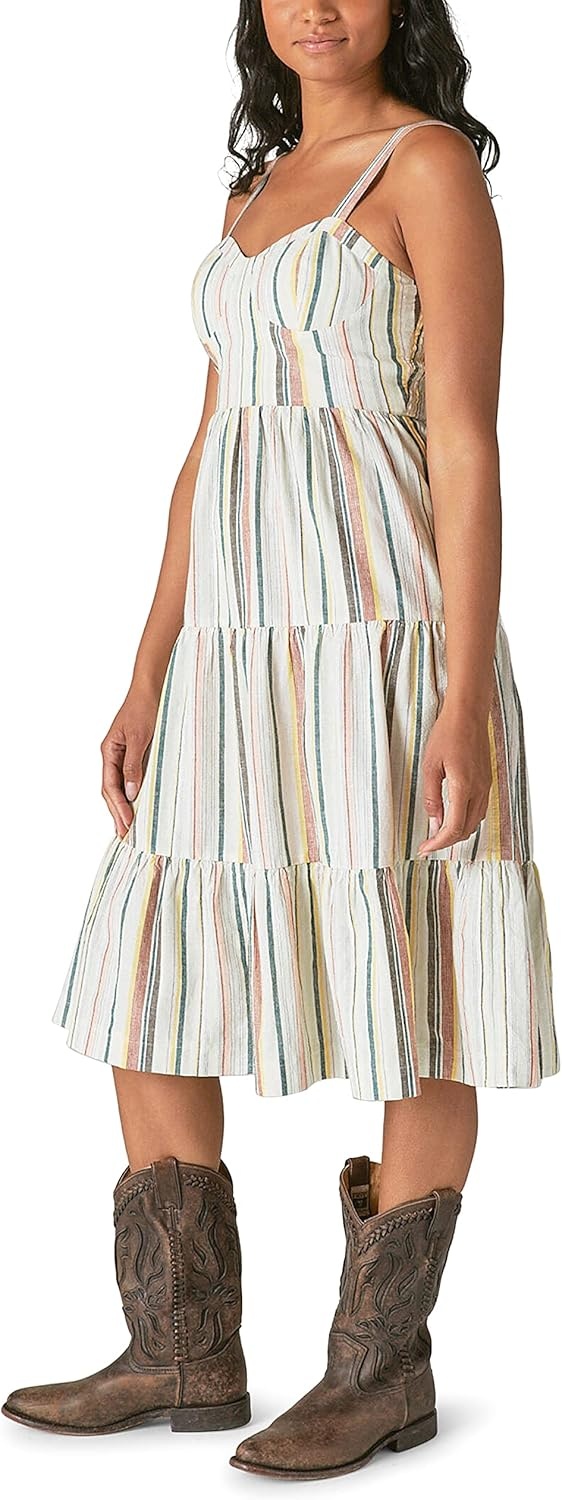 image:imageLucky Brand Womens Striped Corset Maxi DressCream Multi