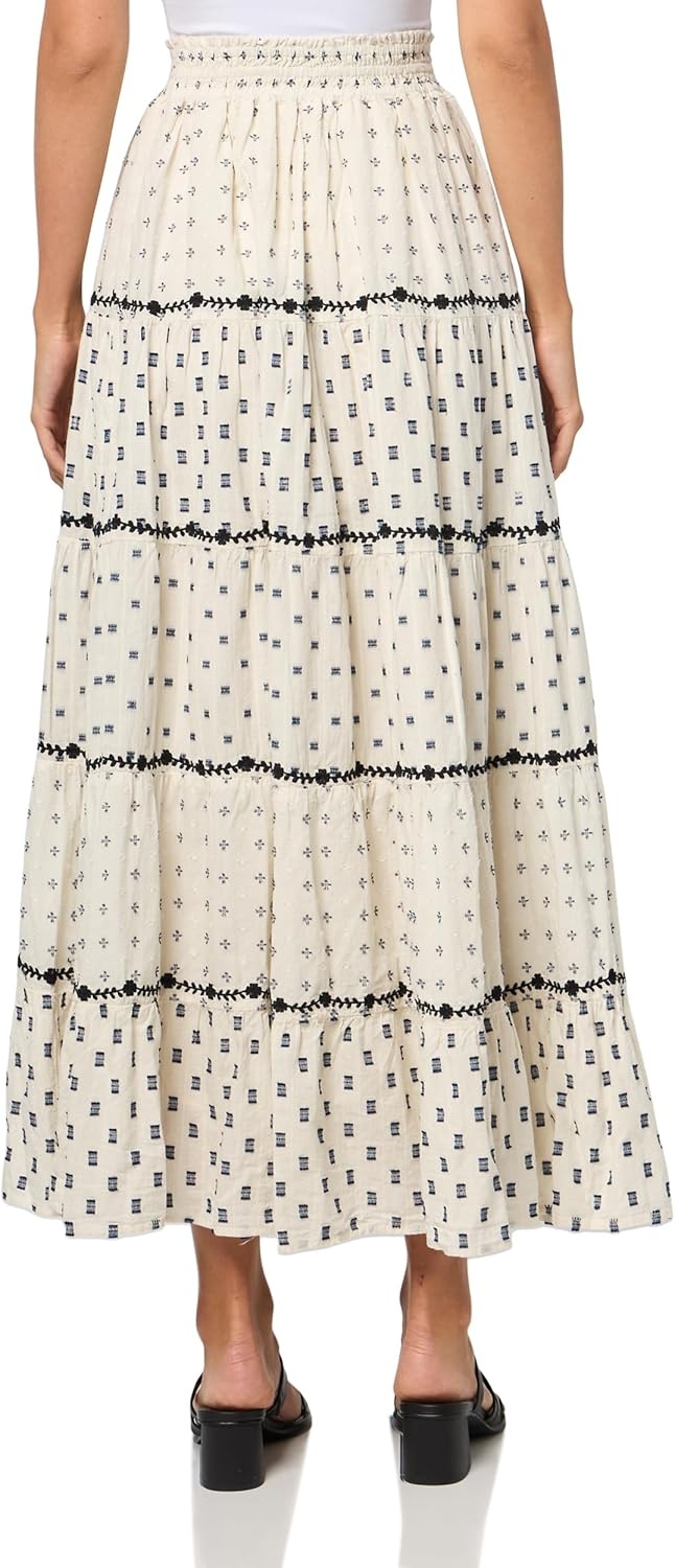image:imageLucky Brand Womens Textured Patchwork Maxi SkirtCream