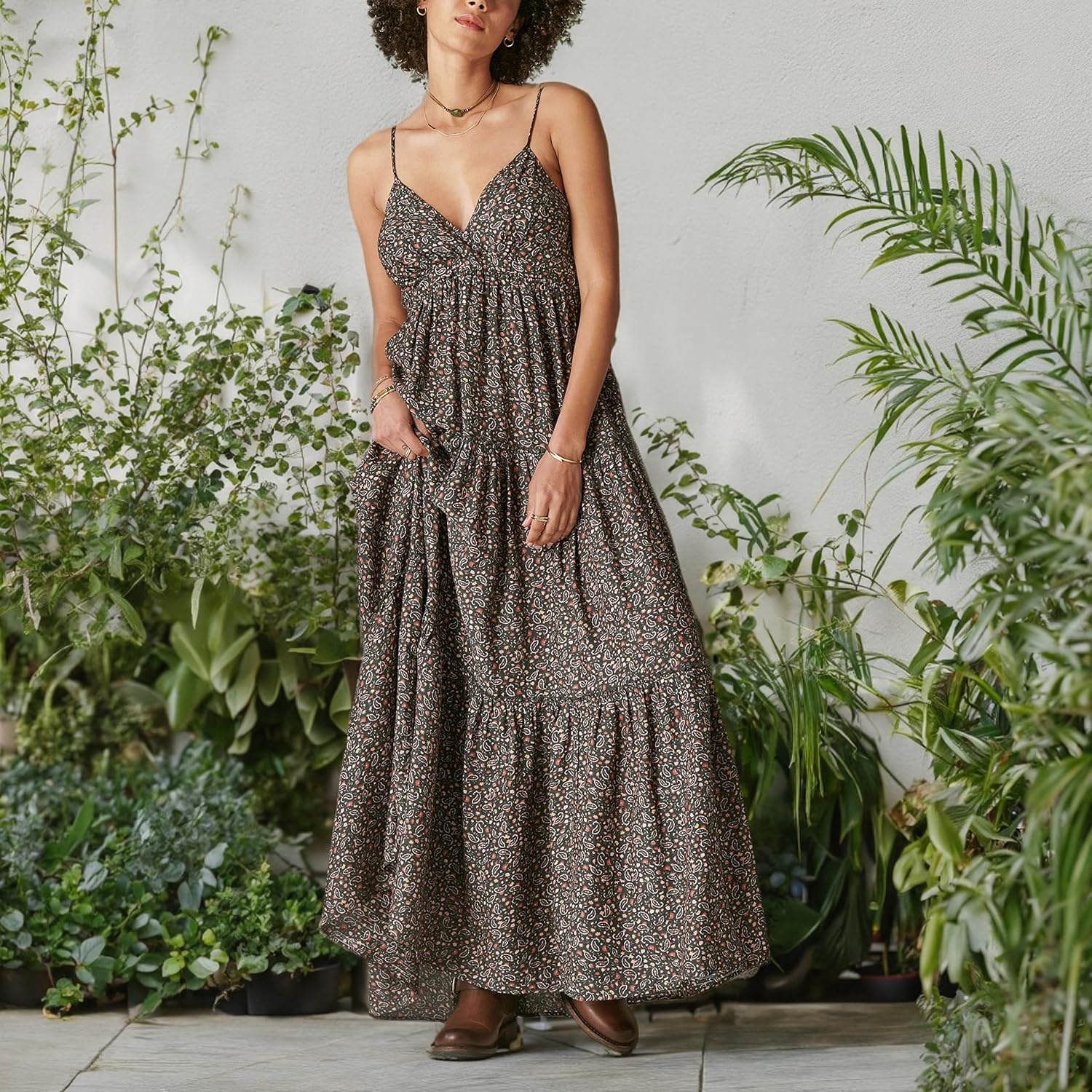 image:imageLucky Brand Womens Womens Paisley Tiered Maxi DressRaven Multi