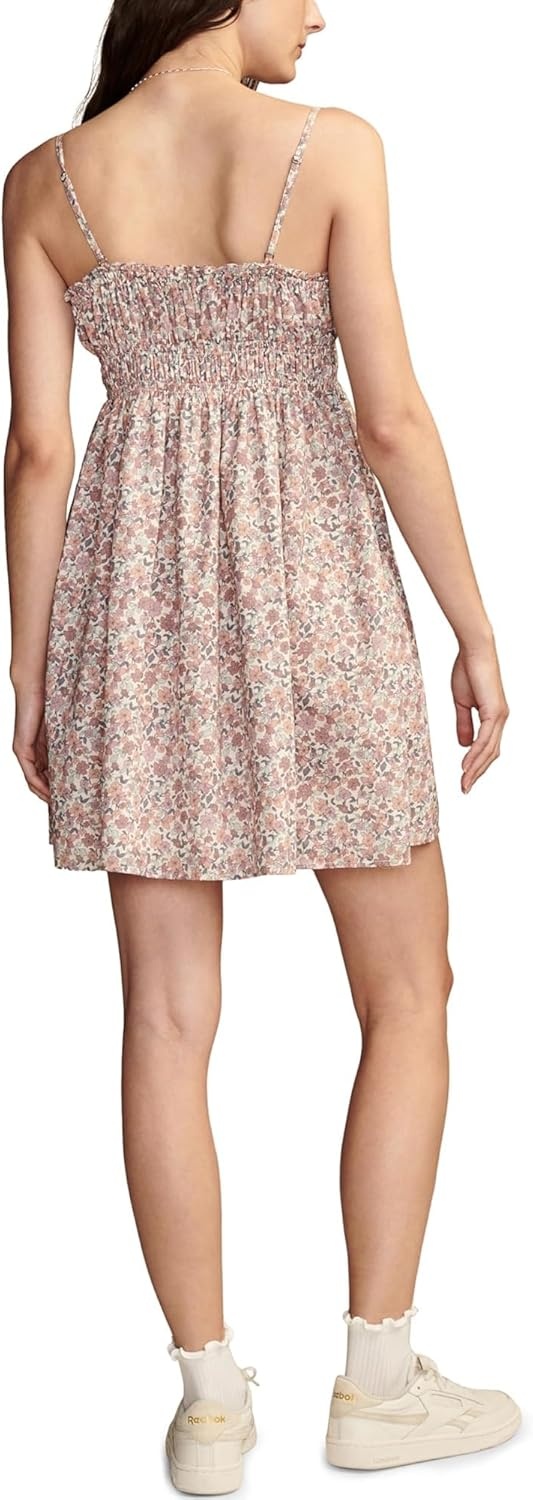 image:imageLucky Brand Womens Womens Printed Smocked Sweetheart MiniPink Champagne Multi