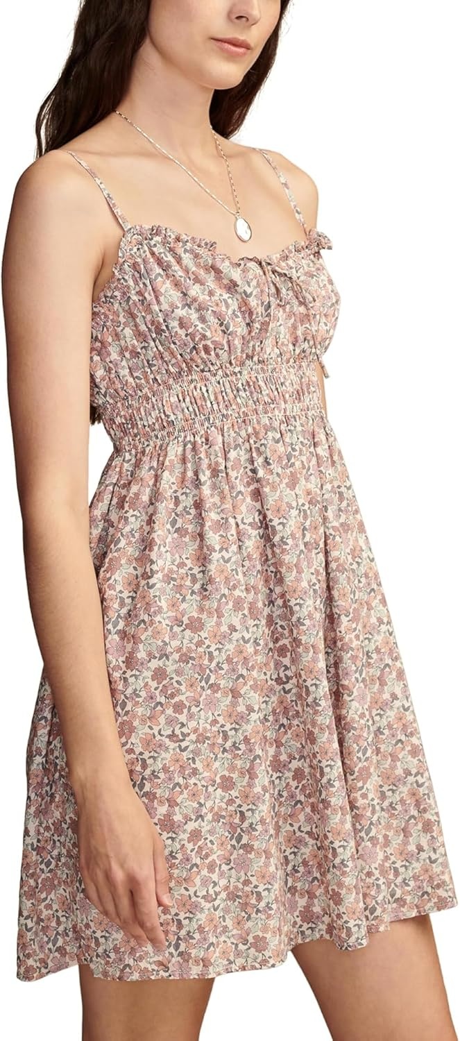 image:imageLucky Brand Womens Womens Printed Smocked Sweetheart MiniPink Champagne Multi