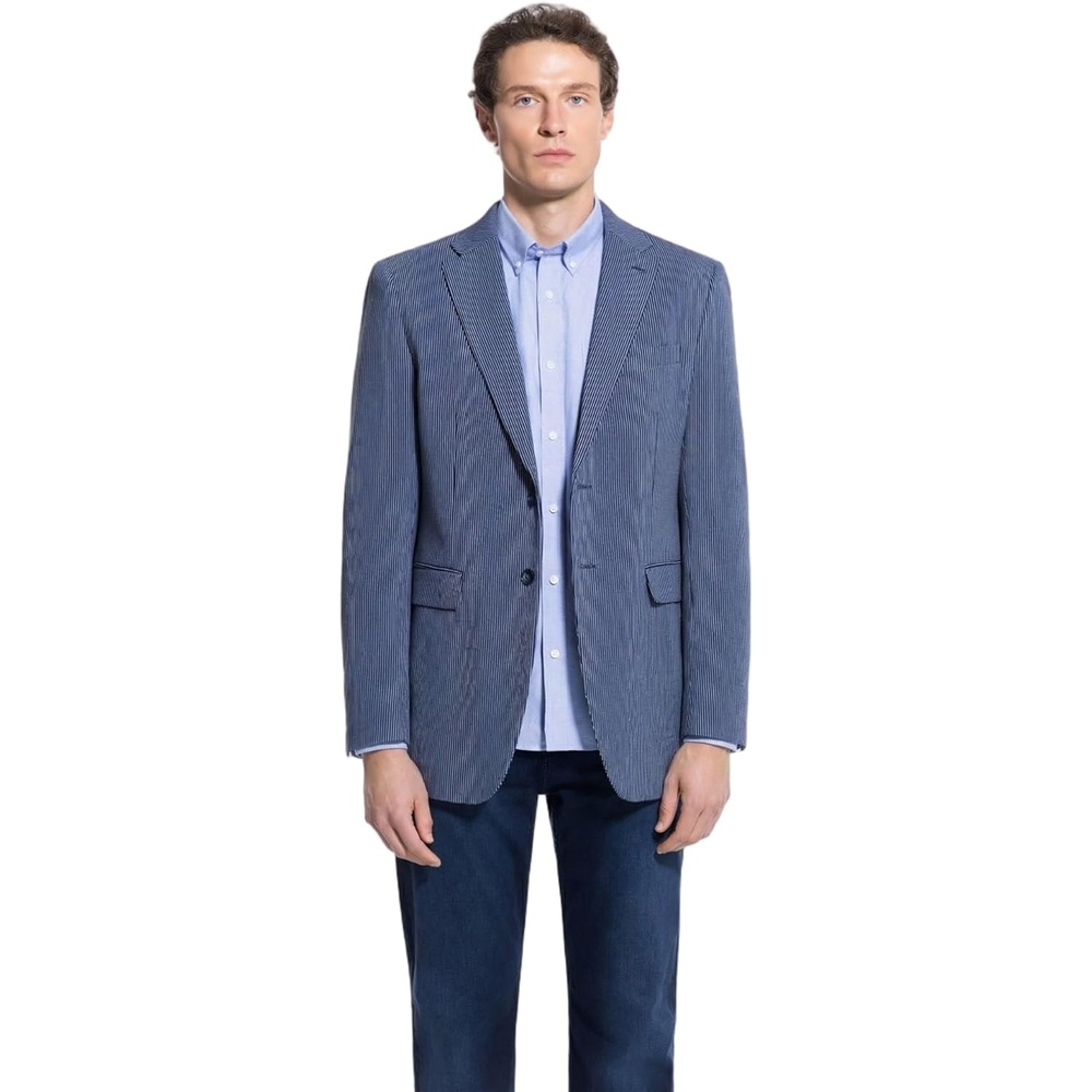 image:imageLucky Brand Mens Heather Knit Sport Coat Slim Fit Plaid Pattern 2 Button Notch CollarBlue