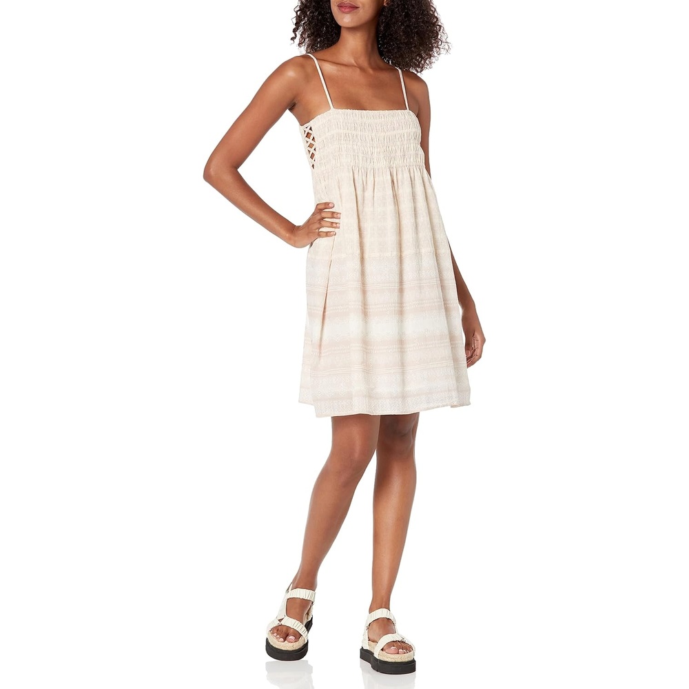 image:imageLucky Brand Womens Lucky Brand Womens Printed Smocked Mini DressWhisper White Multi