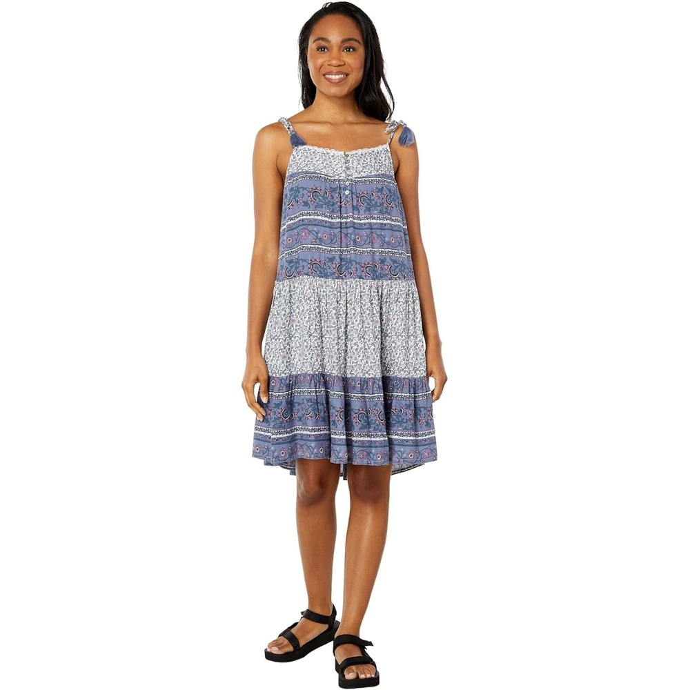 image:imageLucky Brand Womens Mixed Print Tie Sleeve Tiered DressIndigo Multi