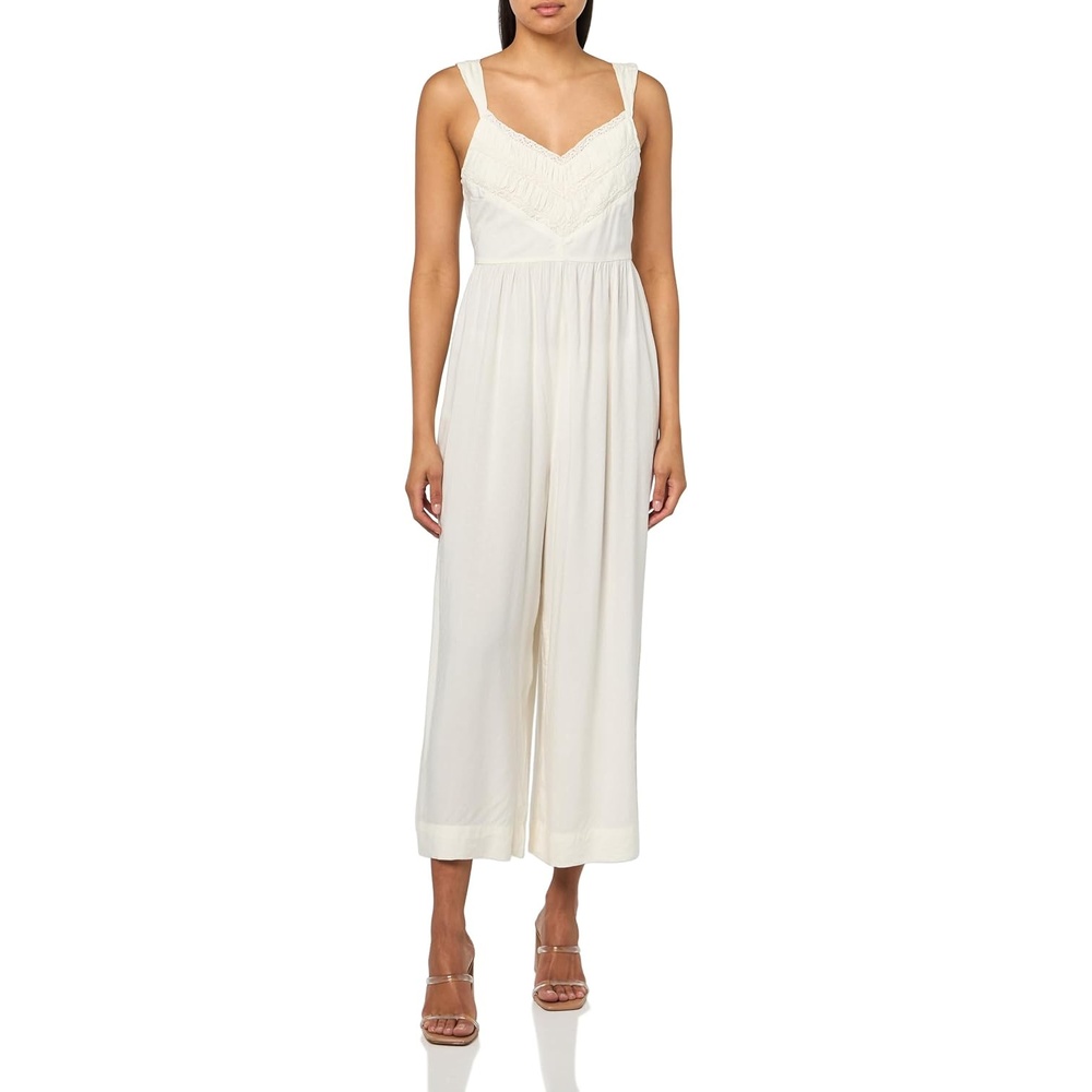 image:imageLucky Brand Womens Ruched Lace Wide Leg JumpsuitWhisper White