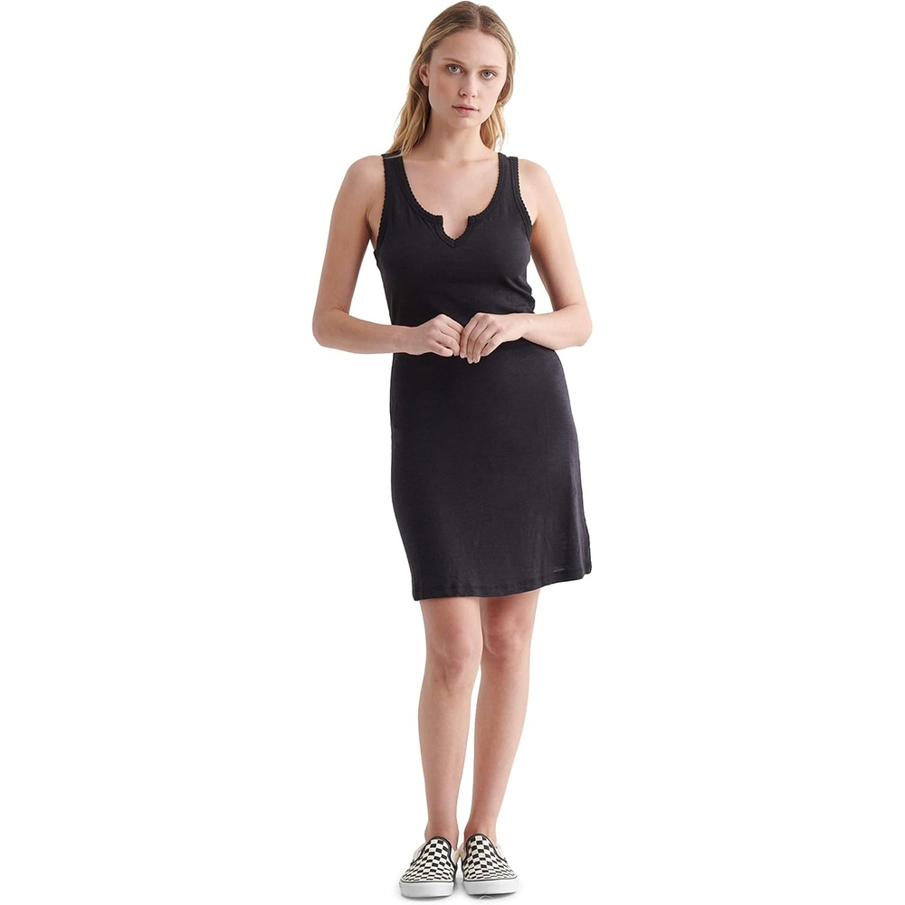 image:imageLucky Brand Womens Sleeveless Scallop Notch Neck Midi DressJet Black