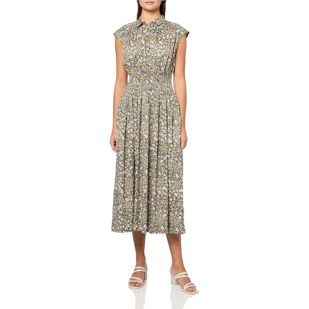 image:imageLucky Brand Womens Smocked Dropped Waist Midi Shirt DressOlive Floral