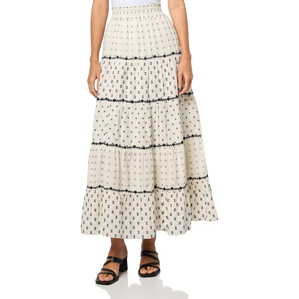 image:imageLucky Brand Womens Textured Patchwork Maxi SkirtCream