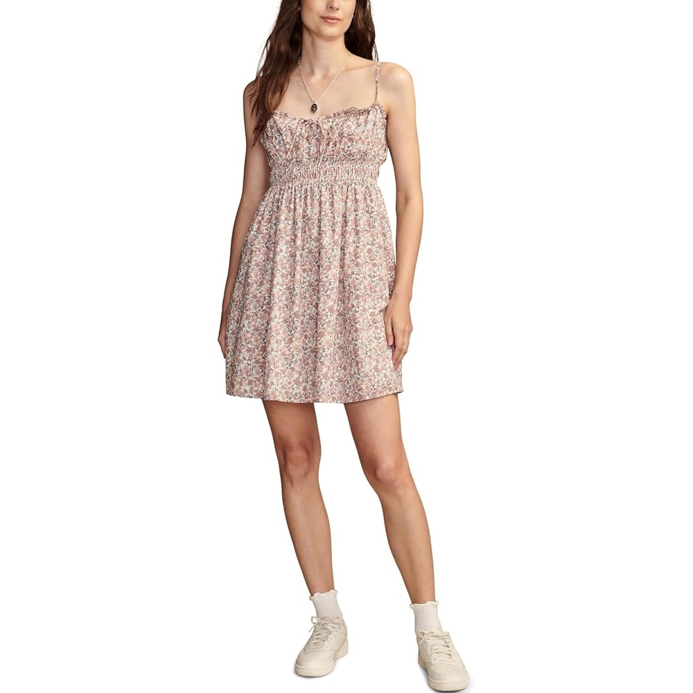 image:imageLucky Brand Womens Womens Printed Smocked Sweetheart MiniPink Champagne Multi