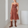 Lucky Brand Women’s Lace Up Chiffon Midi Dress(Brown Multi)