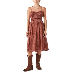 Lucky Brand Women’s Lace Up Chiffon Midi Dress(Brown Multi)