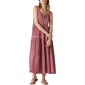 Lucky Brand Women’s Lucky Brand Women’s Lace Tiered Knit Maxi Dress(Rose Brown)
