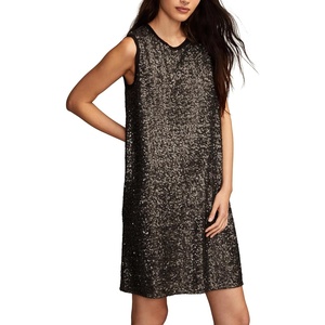 Lucky Brand Women’s Sequin Shift Mini Dress(Matte Black Sequin)