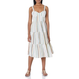 Lucky Brand Women’s Striped Corset Maxi Dress(Cream Multi)