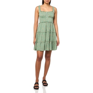 Lucky Brand Women’s Tiered Ruffle Corset Mini Dress(Green Floral)