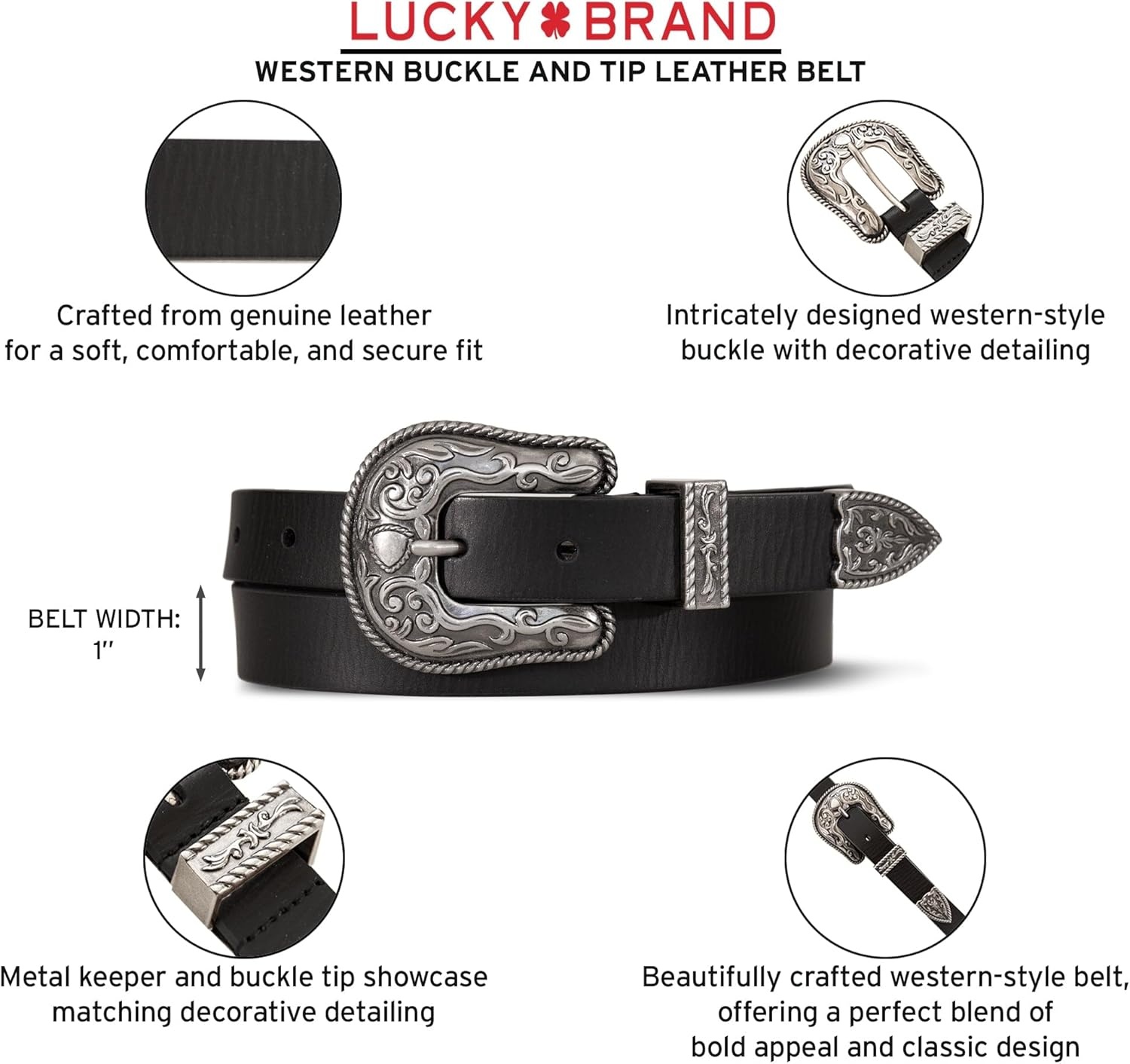 image:imageLucky Brand Womens Western Leather Belt Classic Fashion Vintage Buffalo Leather WesternInspiredWestern Buckle and Tip Sand