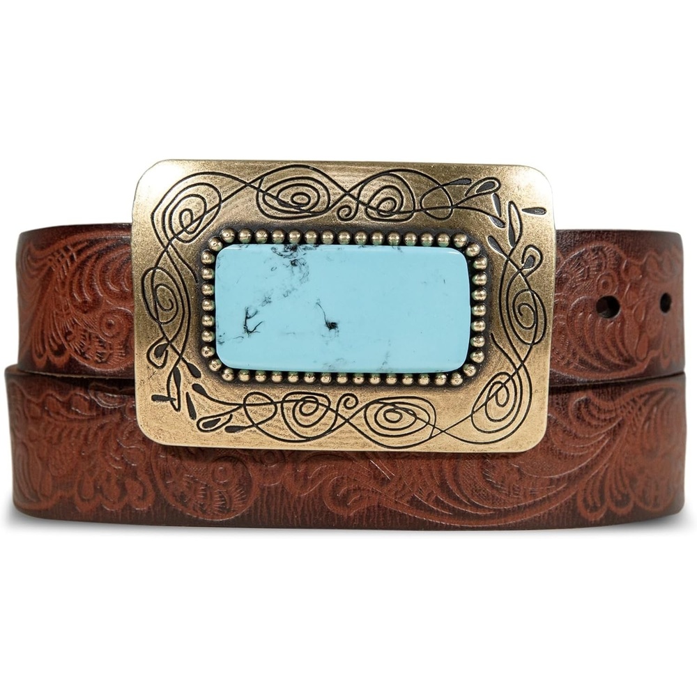 image:imageLucky Brand Womens Western Leather Belt Classic Fashion Vintage Buffalo Leather WesternInspiredBig Buckle Brown