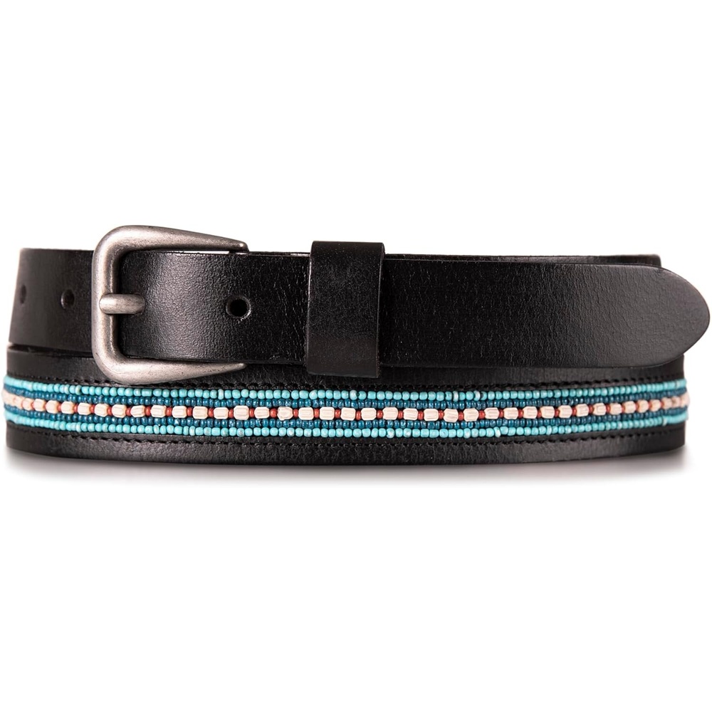 image:imageLucky Brand Womens Western Leather Belt  Classic  Fashion  Vintage  Buffalo Leather  WesternInspiredTurquoise Beaded  Black