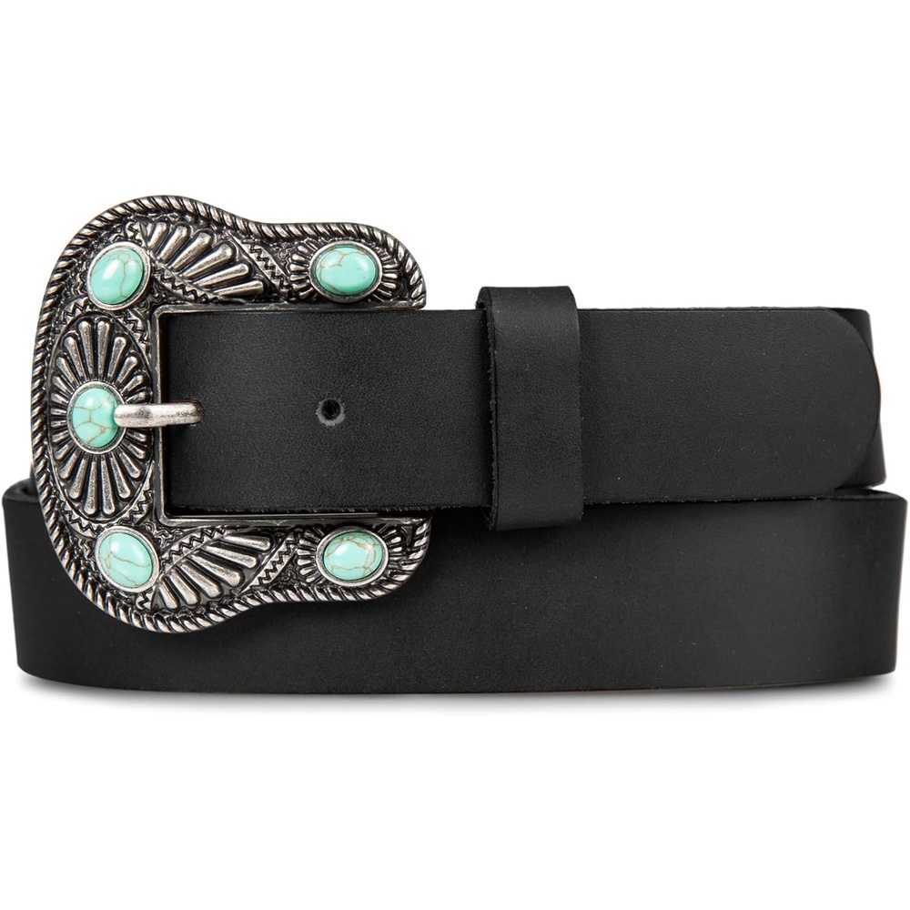 image:imageLucky Brand Womens Western Leather Belt Classic Fashion Vintage Buffalo Leather WesternInspiredTurquoise Stud Black