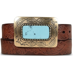 Lucky Brand Women’s Western Leather Belt | Classic | Fashion | Vintage | Buffalo Leather | Western-Inspired(Big Buckle – Brown)