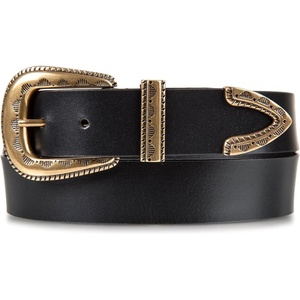 Lucky Brand Women’s Western Leather Belt | Classic | Fashion | Vintage | Buffalo Leather | Western-Inspired(Textured Buckle – Black)