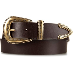 Lucky Brand Women’s Western Leather Belt | Classic | Fashion | Vintage | Buffalo Leather | Western-Inspired(Textured Buckle – Brown)