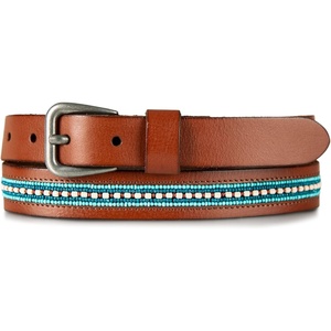 Lucky Brand Women’s Western Leather Belt | Classic | Fashion | Vintage | Buffalo Leather | Western-Inspired(Turquoise Beaded – Tan)
