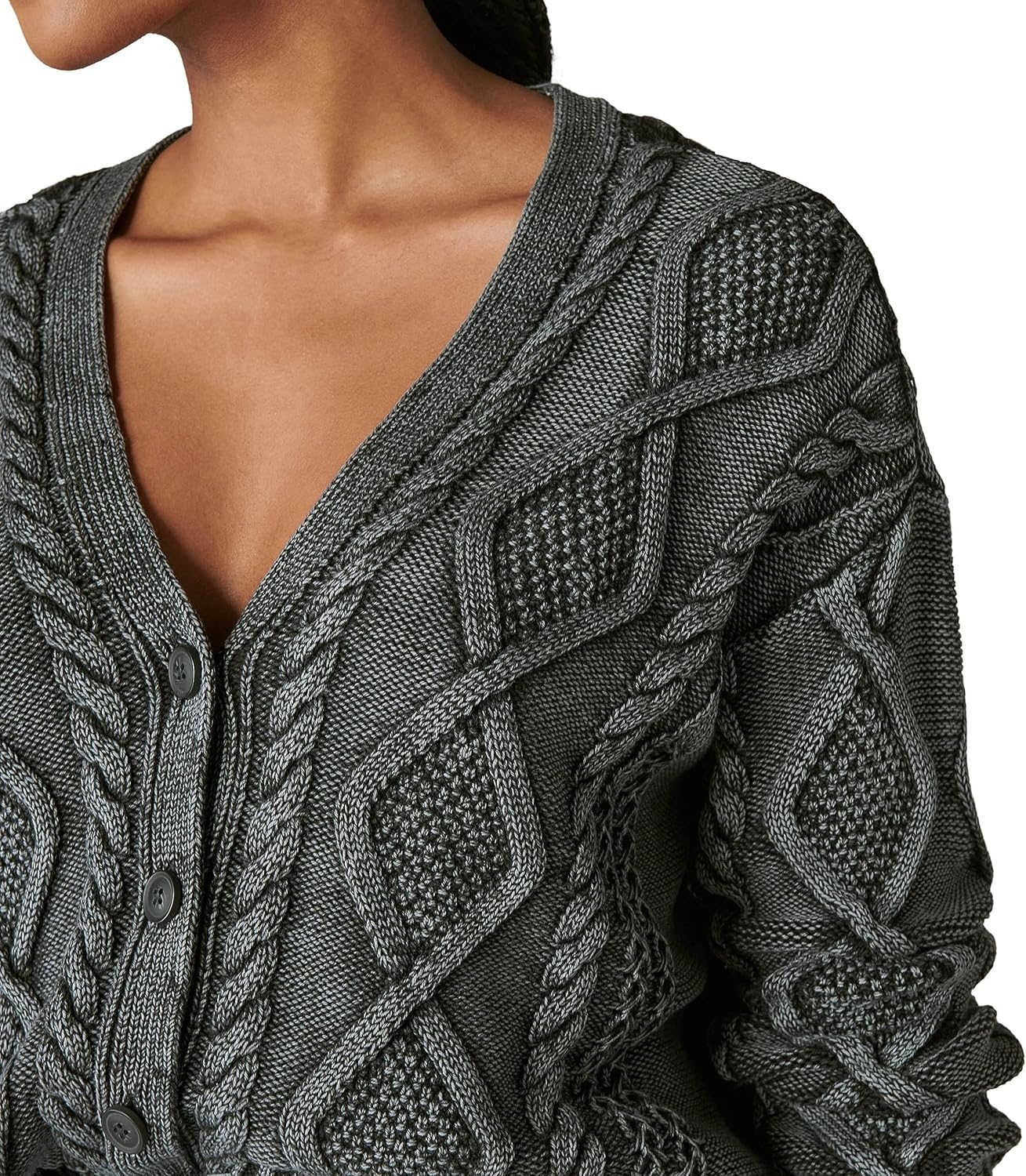 image:imageLucky Brand Cable Stitch CardiganBlack Heavy Acid Washed