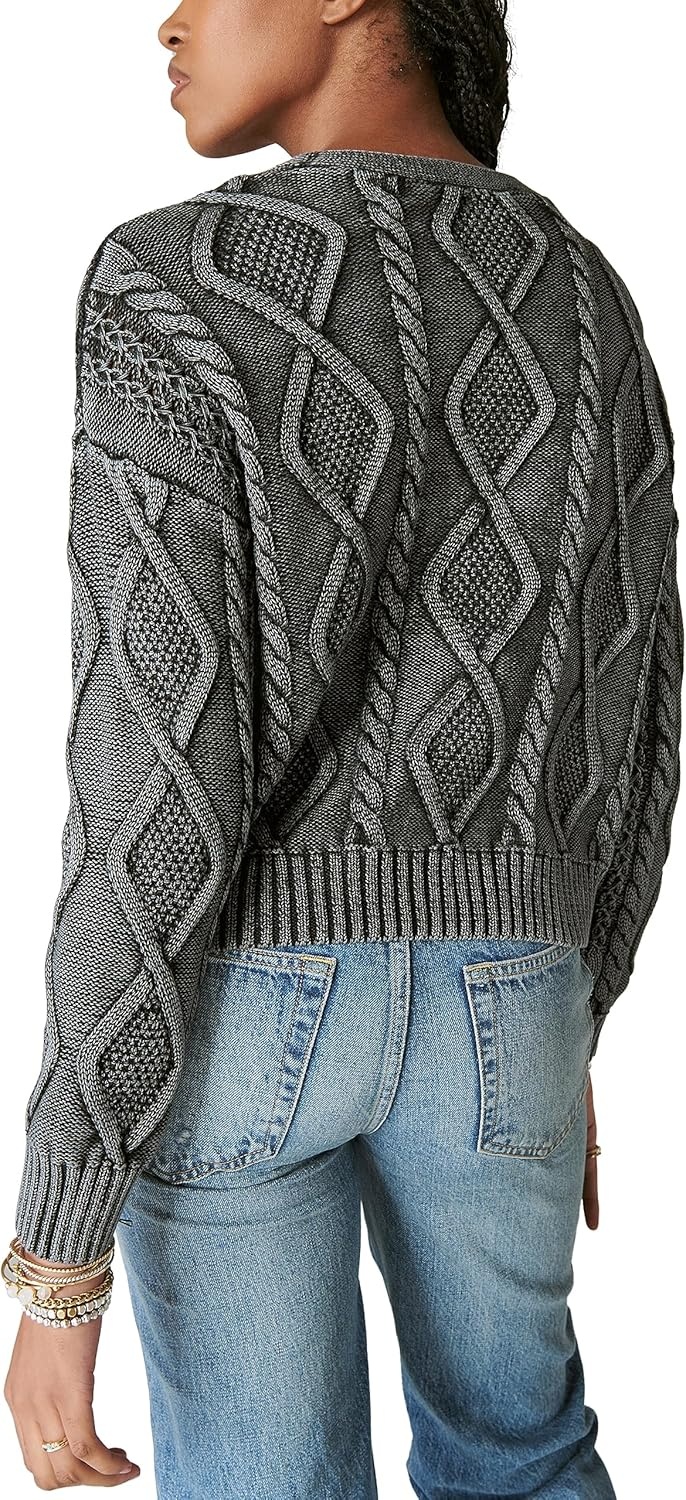 image:imageLucky Brand Cable Stitch CardiganBlack Heavy Acid Washed