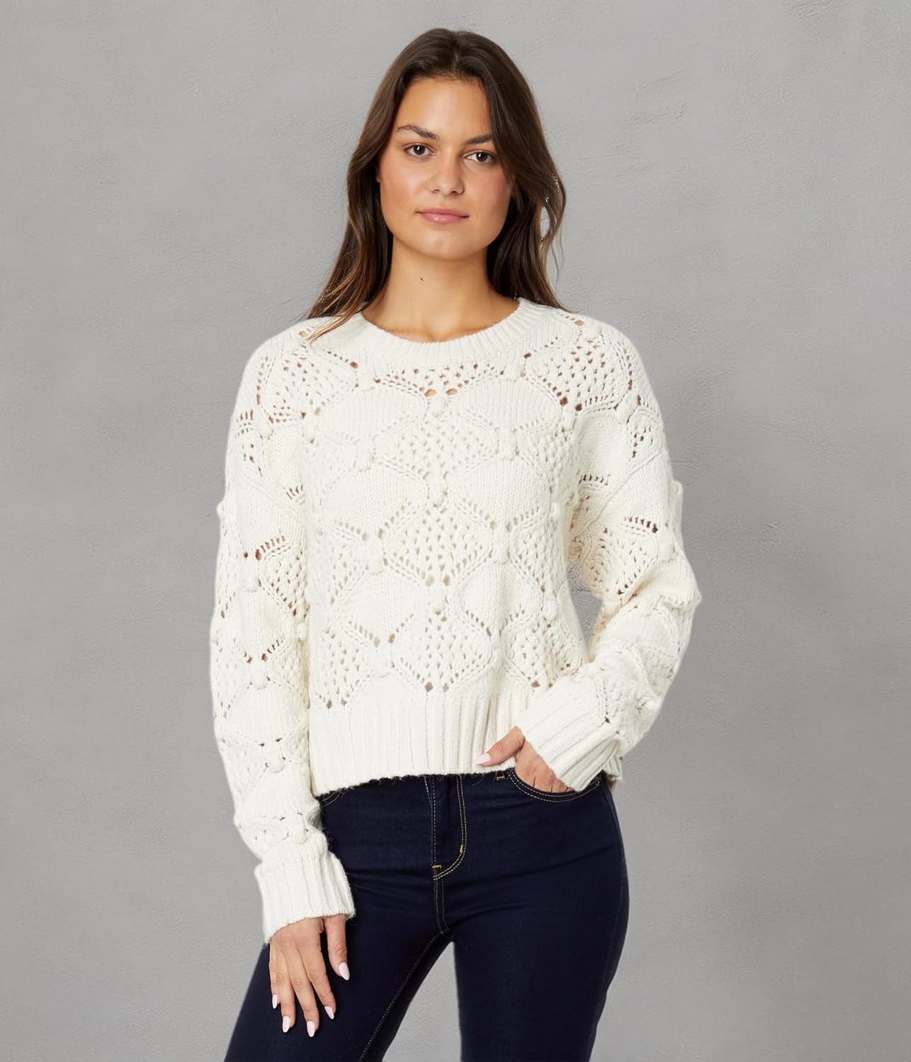 image:imageLucky Brand Open Stitch Pullover SweaterWhisper White