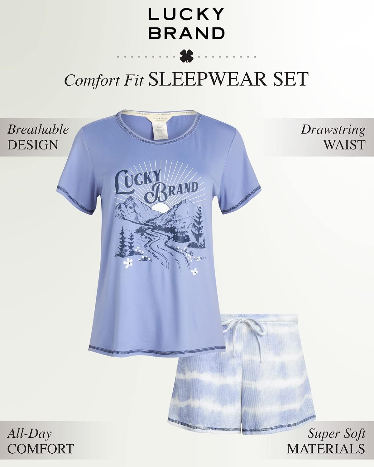 image:imageLucky Brand Womens 2 Piece Pajama Set Roll Sleeve Top amp Shorts Casual Sleepwear and Loungewear Cozy Soft PjsBlue Tie Dye